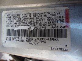 2003 Toyota Corolla Silver 1.8L AT #Z23219